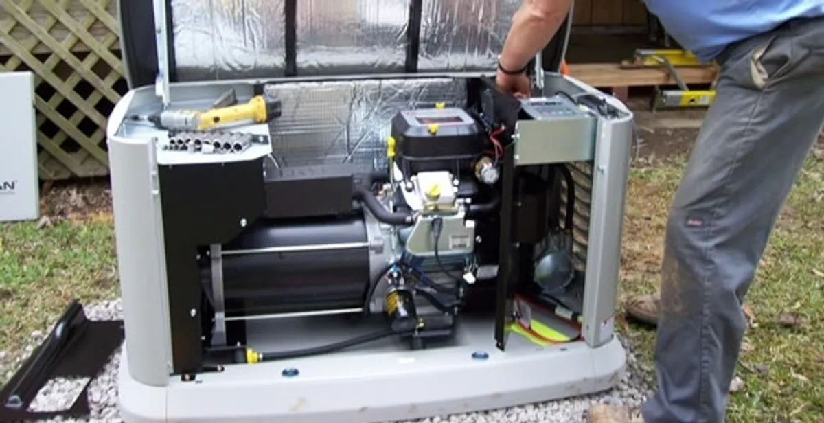 generator installation service showing technician connecting and configuring generator components in West Palm Beach, FL